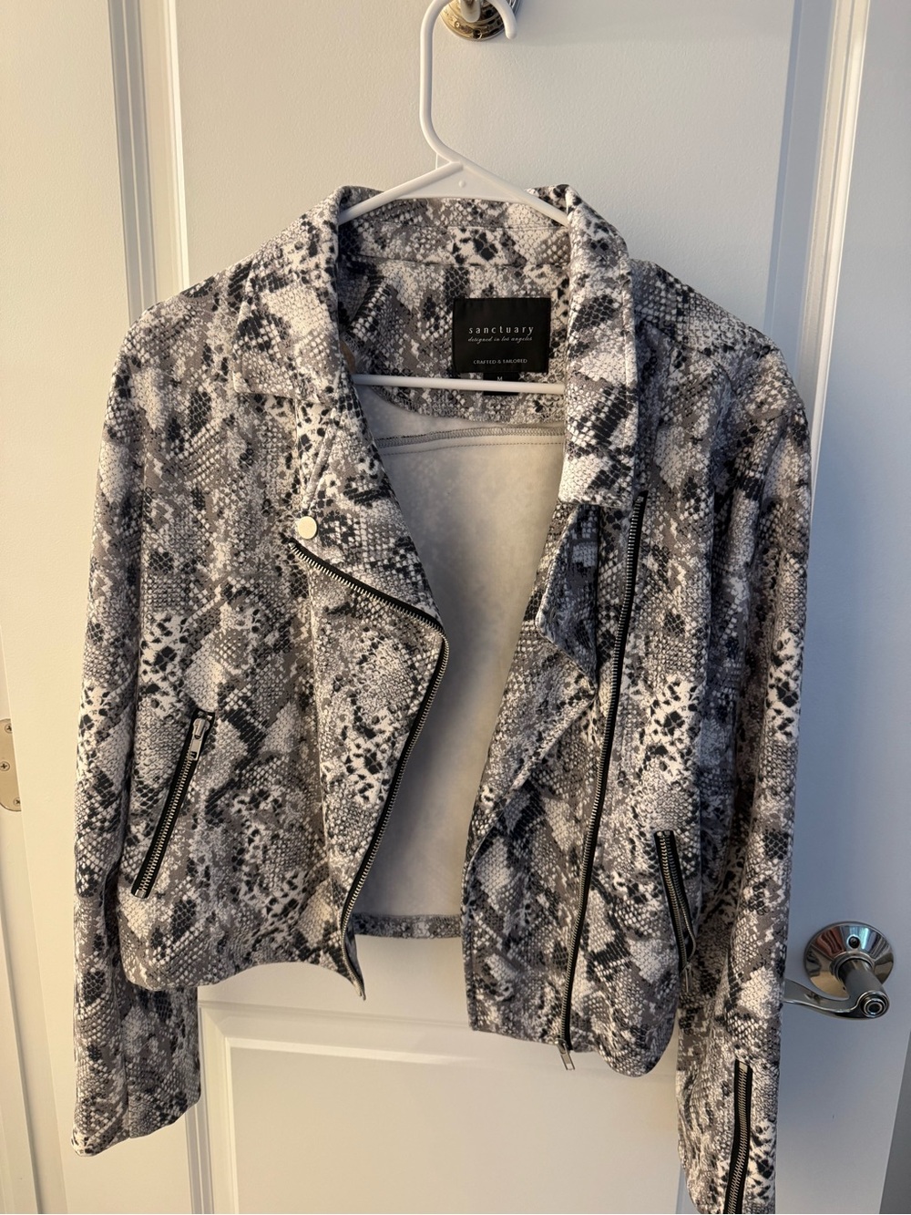 Sanctuary Gray Snake-Print Cloth Moto Jacket